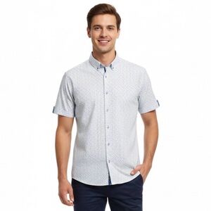 Lloyd & Jefferson Men Small DressyWhite Patterned Button Up Short Sleeve Shirt